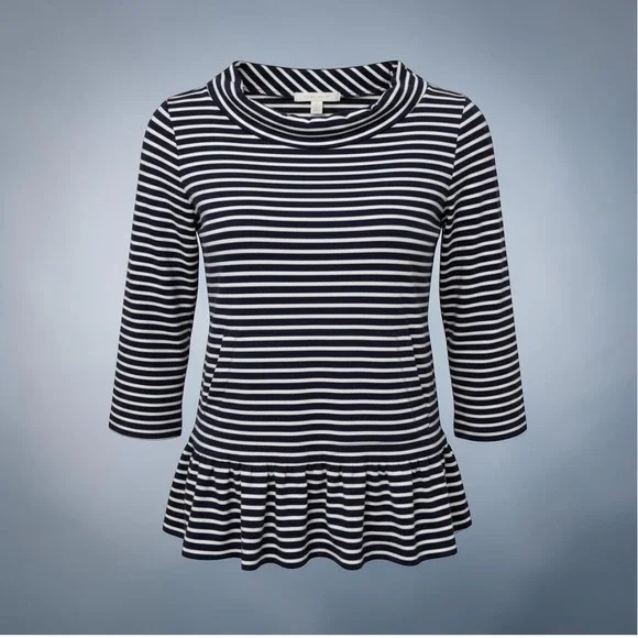 Kate Spade Striped Top Womens XS Navy White Ruffle Hem Nautical Preppy Chic - Picture 3 of 11